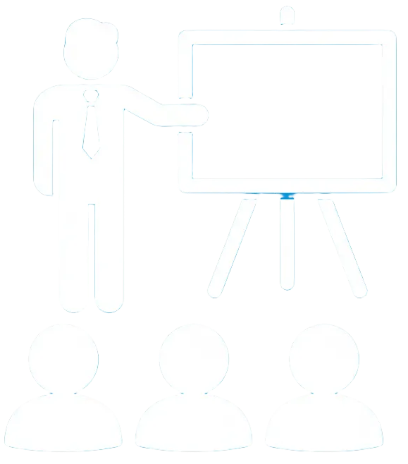 White Sharp Training Icon on Blue Background